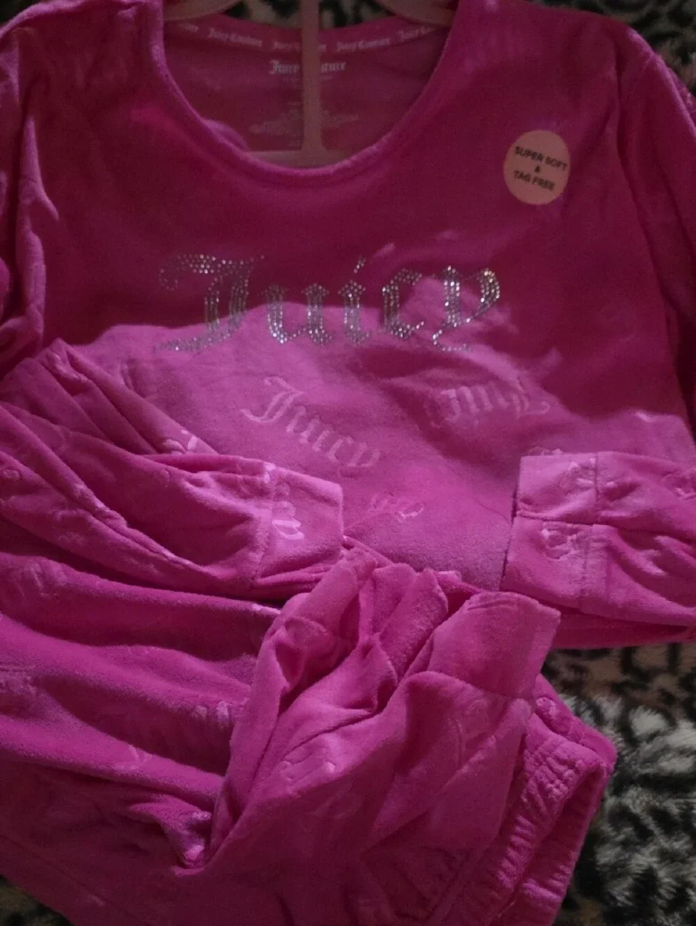 Juicy Couture Girls Bright Pink Velour Pajama Set with Sparkle Logo
